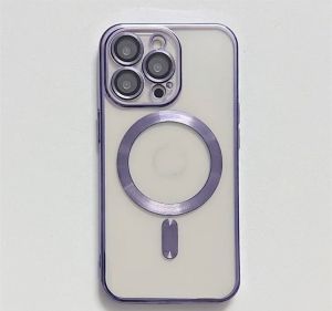 FOR APPLE IPHONE 14 PRO MAGSAFE COMPATIBLE CLEAN TRANSPARENT WITH CAMERA LENS PROTECTOR - PURPLE