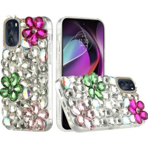 For Moto G 5G 2022 Full Diamond with Ornaments Hard TPU Case Cover - Hot Pink/Neon Green/Light Pink