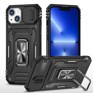 For iphone X/XS Utter Tough Metal Ring Movable Camera Window Hybrid Case Cover - Black