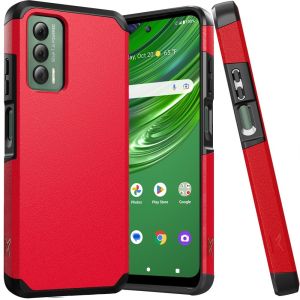 For Cricket Outlast Tough Strong Hybrid (Magnet Mount Friendly) Case Cover - Red