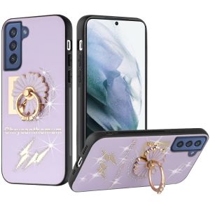 For Samsung Galaxy S21 FE SPLENDID Diamond Glitter Ornaments Engraving Case Cover - Flower Ring Purple