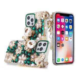 For iP15 Pro Max Full Diamond with Ornaments Case Cover - Ultimate Multi Ornament Green