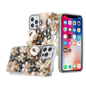 For iP15 Pro Max Full Diamond with Ornaments Case Cover - Ultimate Multi Ornament Black