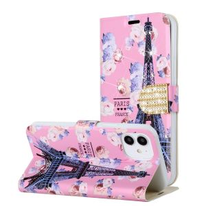 For OnePlus Nord N20 5G Diamond Bling Vegan Leather Wallet Design Cover Case - Paris Floral