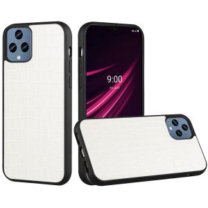 For Celero 5G 2023 6.5" Compatible, Revvl 6 5G Hard PU Leather Croc Design Hybrid Case Cover - White