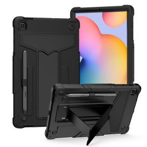 For Samsung Galaxy Tab S6 Lite 10.4inch Tablet Vertical 3in1 Tough Hybrid Kickstand - Black/Black