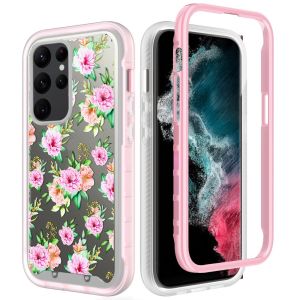 For Samsung S23 Ultra Exotic ShockProof Design Hybrid Case Cover - Pink Floral