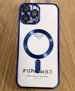 FOR APPLE IPHONE 14 PRO MAX MAGSAFE COMPATIBLE CLEAN TRANSPARENT WITH CAMERA LENS PROTECTOR - BLUE