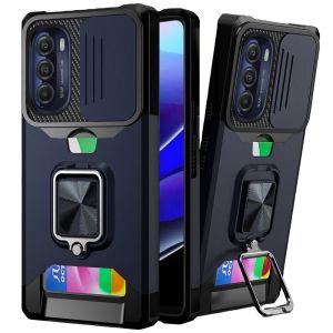 For Moto G Stylus 5g 2022 Multi-Functional Card Magnetic Ring Stand Hybrid Camera Case Cover - Blue