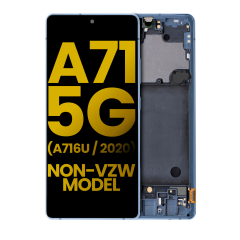Refurbished OLED Assembly with Frame for Samsung A71 5G (A716U / 2020) - Prism Cube Blue
