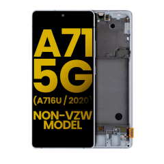 Refurbished OLED Assembly with Frame for Samsung A71 5G (A716U /2020) - Prism Cube Silver