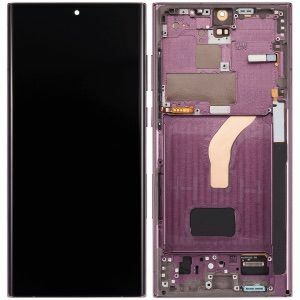(AM Ultra) OLED Assembly with Frame For Samsung S22 Ultra (120Hz) (1:1 Square Corners) (US & International) - Burgundy