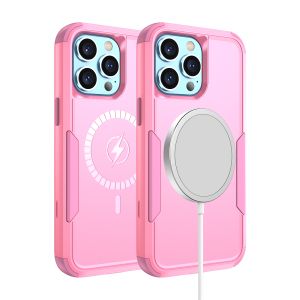 For iPhone 14 PRO 6.1" Tough Shockproof [Magnetic Circle] Hybrid Case - Pink