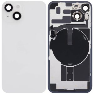 Back Glass With Steel Plate With Wireless NFC Charging MagSafe Magnet & Flashlight Flex Compatible For IPhone 14 - White