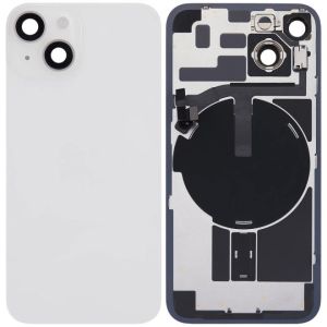 Back Glass With Steel Plate With Wireless NFC Charging MagSafe Magnet & Flashlight Flex Compatible For IPhone 14 Plus - White