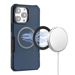 For iPhone 15 Pro Max / Ultra Grip Case with Metal Ring For Wireless Charging Case Cover - Dark Blue