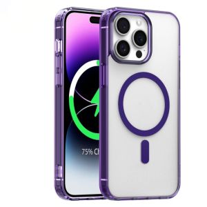For iPhone 15 Pro Max Acrylic [Magnetic Circle] Tough 2.5mm Transparent ShockProof Hybrid - Dark Purple