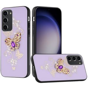 For Samsung s23 FE 5G SPLENDID Diamond Glitter Ornaments Engraving Case Cover - Garden Butterflies Purple
