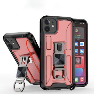 For iPhone 14 Pro Opener Metal Magnetic Kickstand Hybrid Case Cover - Red