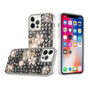 For iP15 Pro Max Full Diamond with Ornaments Case Cover - Pearl Flowers with Perfume Smoke
