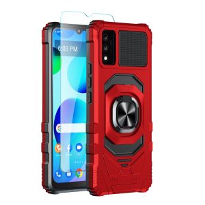 For TCL 30T Robotic Hybrid with Magnetic Ring Stand Case Cover+Tempered Glass - Red