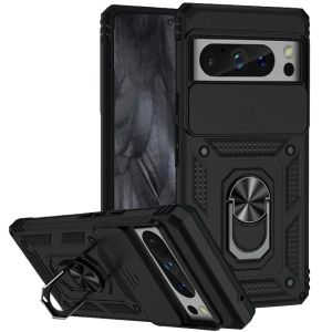For Google Pixel 8 Pro 5G Well Protective Magentic Ring Stand Camera Protective Cover Case - Black