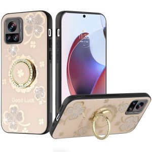 For Motorola Edge Plus 2023 SPLENDID Diamond Glitter Ornaments Engraving Case Cover - Good Luck Floral Gold