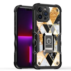 For Apple iPhone 14 PRO MAX 6.7" Stellar Hybrid IMD Design Ring Stand Cover Case - D