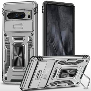 For Google Pixel 8 Pro 5G Utter Tough Metal Ring Movable Camera Window Hybrid Case Cover - Gray
