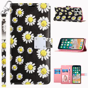 For Samsung Galaxy s24 Plus Design Wallet ID Credit Card Money Holder with Magnetic Metal Closure including Lanyard - White Daisy Blossom Floral
