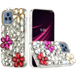 For Celero 5G 2023 6.5" Compatible, Revvl 6 5G Full Diamond with Ornaments Hard TPU Case Cover - Gold/Hot Pink/Red