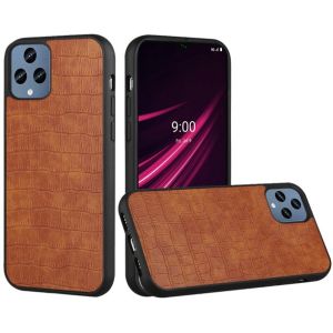 For Celero 5G 2023 6.5" Compatible, Revvl 6 5G Hard PU Leather Croc Design Hybrid Case Cover - Tan