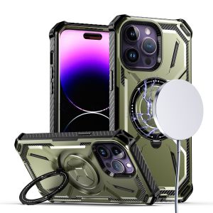 For iPhone 15 Pro Premium Circle Magnetic Kickstand Cover Case - Light Green