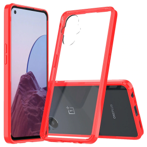 For OnePlus Nord N20 5G Clear Transparent Hybrid Case Cover - Clear PC + Red TPU
