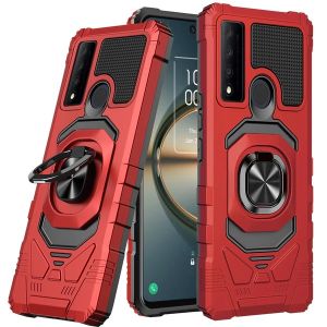 For TCL 30 V 5G Robotic Hybrid with Magnetic Ring Stand Case Cover - Red