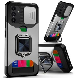 For Samsung A54 Multi-Functional Card Magnetic Ring Stand Hybrid Camera Case Cover - Silver