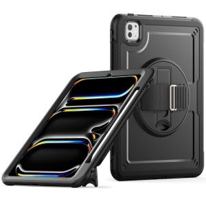 3 In 1 Rotating Wristband Full Body Protective Case For iPad Air 11- Black