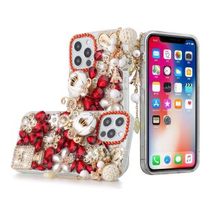 For iPhone 15 Pro Full Diamond with Ornaments Case Cover - Ultimate Multi Ornament Red