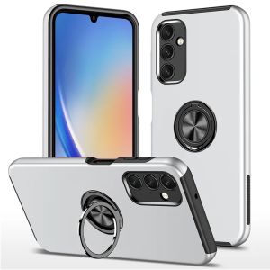 For Samsung A34 5G CHIEF Oil Painted Magnetic Ring Stand Hybrid Case Cover - Silver