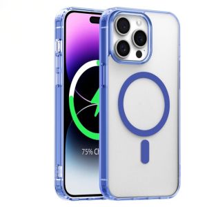 For iPhone 15 Pro Max Acrylic [Magnetic Circle] Tough 2.5mm Transparent ShockProof Hybrid - Blue