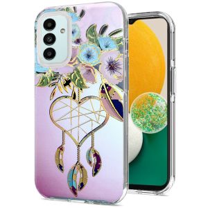For Samsung Galaxy A13 5G Bronze Gold Layer Design Hybrid Cover Case - Dream Feather Floral