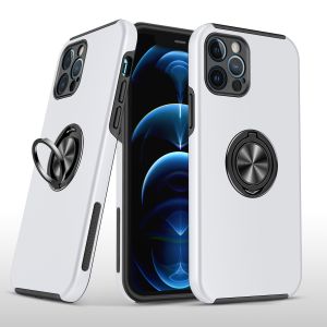 For iPhone 15 Plus CHIEF Oil Painted Magnetic Ring Stand Hybrid Case Cover - Silver