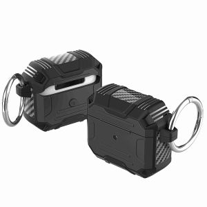 For AirPods 1/2 Rugged ShockProof Hybrid With Metal Hook Case Cover - Black
