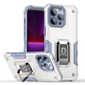 For iPhone 15 OPTIMUM Magnetic Ring Stand Hybrid Case Cover - White