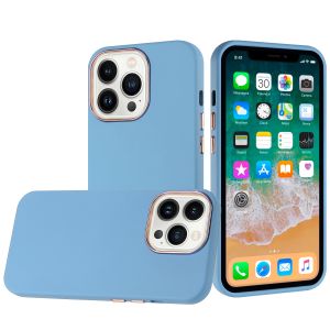 For iPhone 15 Classy Slick Chromed Around Hybrid Case Cover - Light Blue