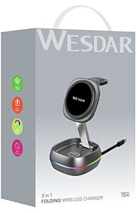 Wesdar Foldable 15w Wireless Charger Stand With Retractable Cable - Gray