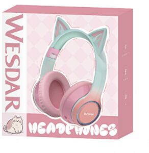 Wesdar Cat Ear Wireless Bluetooth Headsets For Kids Gamer (ENC) - Pink