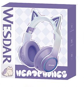 Wesdar Cat Ear Wireless Bluetooth Headsets For Kids Gamer (ENC) - Purple