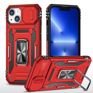 For iPhone SE 3 (2022) SE/8/7 Utter Tough Metal Ring Movable Camera Window Hybrid Case Cover - Red