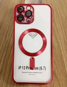 FOR APPLE IPHONE 14 PRO MAGSAFE COMPATIBLE CLEAN TRANSPARENT WITH CAMERA LENS PROTECTOR - RED